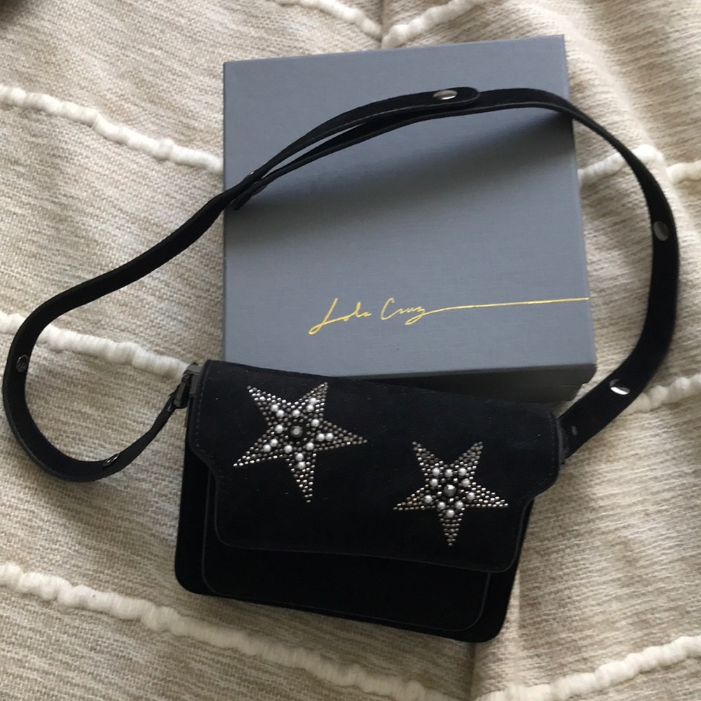 Lola Cruz black suede handbag with star embellish